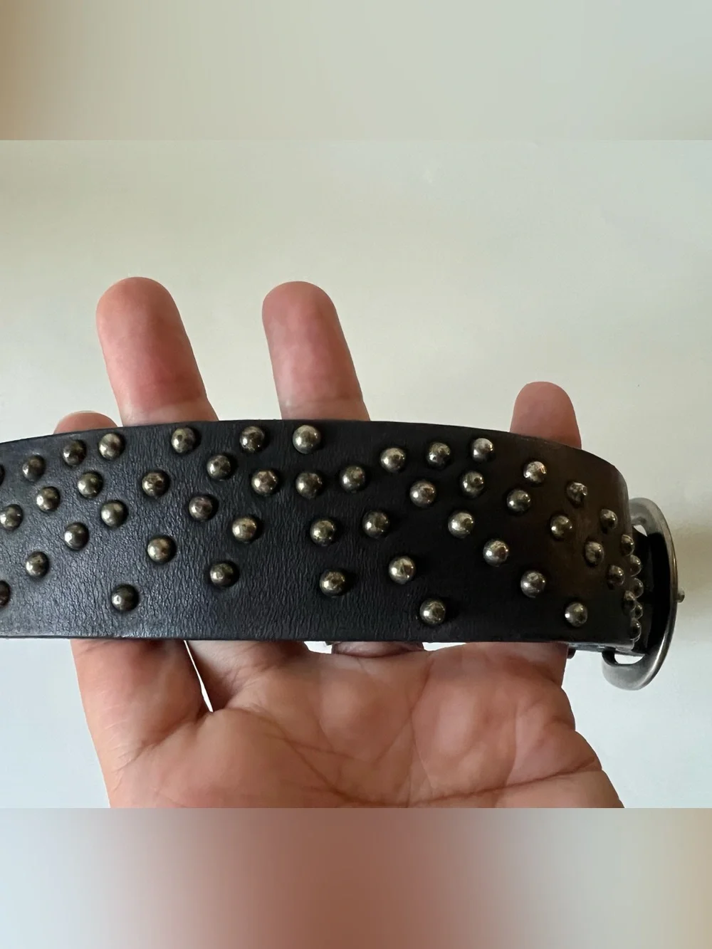 Diesel Black Leather Studded Belt with Silver Buckle Made in Italy Vintage